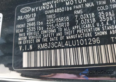 2020 Hyundai Tucson Sel из США, поврежденный, VIN KM8J3CAL4LU101296